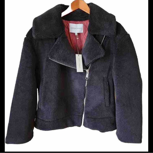 New Rebecca Minkoff Black Henderson Faux Fur Fleece Moto Jacket Coat Size XS - Picture 2 of 10
